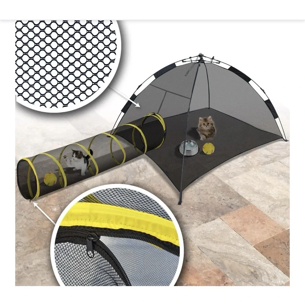 Cat Play House Outdoor Kitty Compound Tube Enclosure‎ Yard Pen Cage Fun Tent